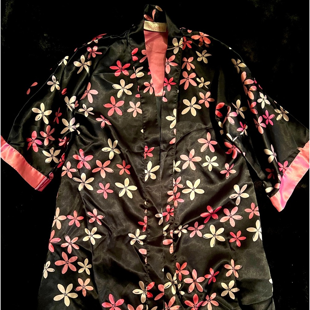 Womens Medium Nightgown Robe 2pc set Liz Banks Pink Label Floral Satin lingerie